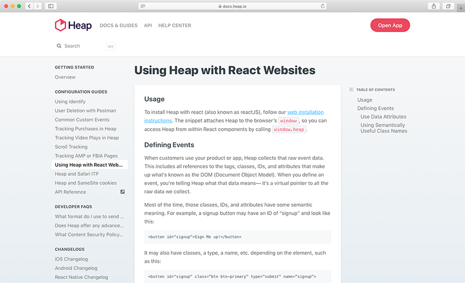 Screenshot of Heap’s usage of ReadMe